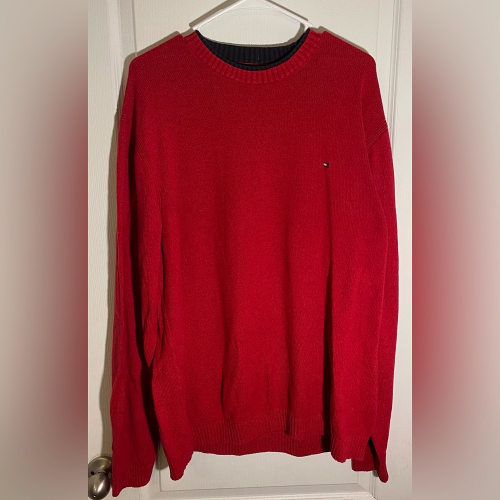 Tommy Hilfiger Sweater Mens XL Red Knit Crew Neck Long Sleeve Pullover Casual